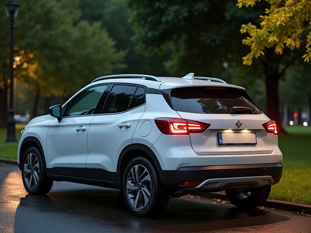 A photorealistic pearl white compact crossover — AI car build by @shyevin