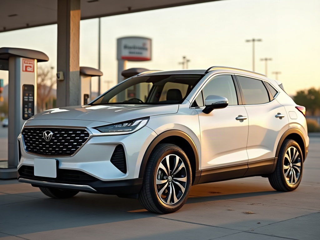 A photorealistic pearl white mid-size crossover — AI car build by @maurix182