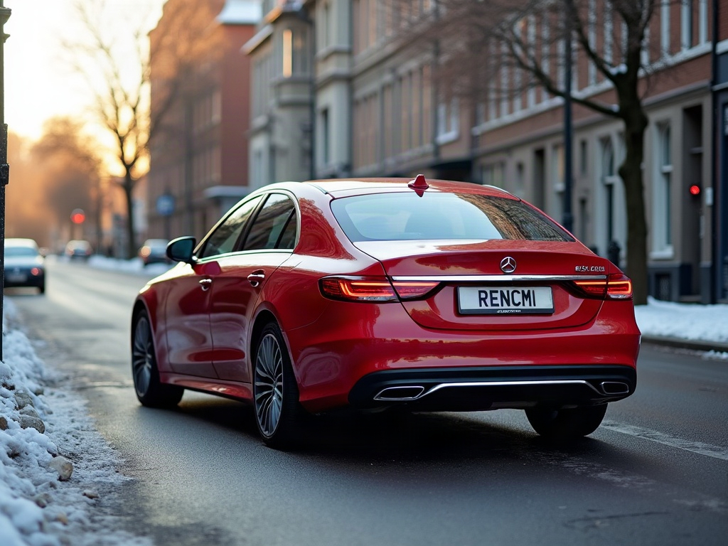 A photorealistic red executive sedan — AI car build by @renncmi