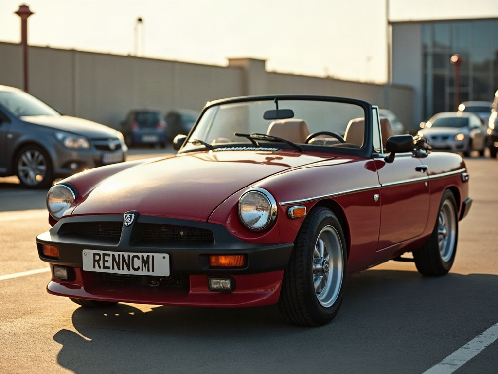 A photorealistic burgundy small convertible — AI car build by @renncmi
