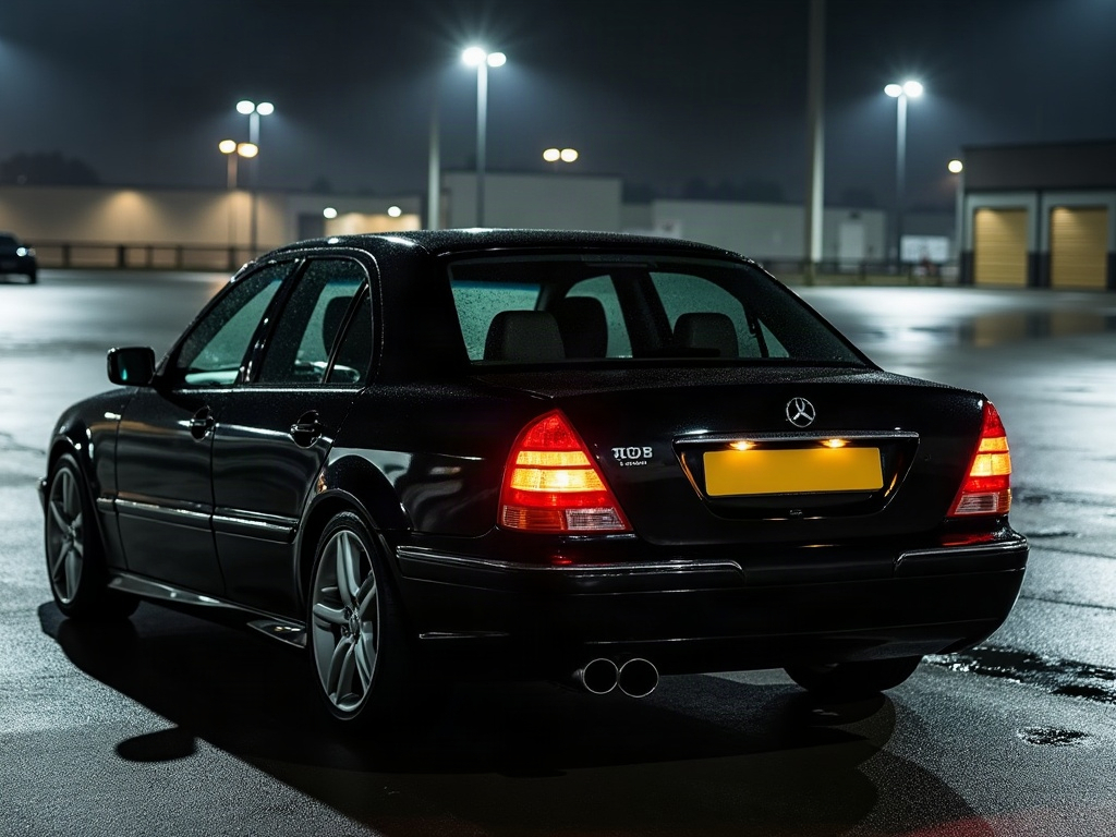 A photorealistic black four-door saloon car — AI car build by @marubichito