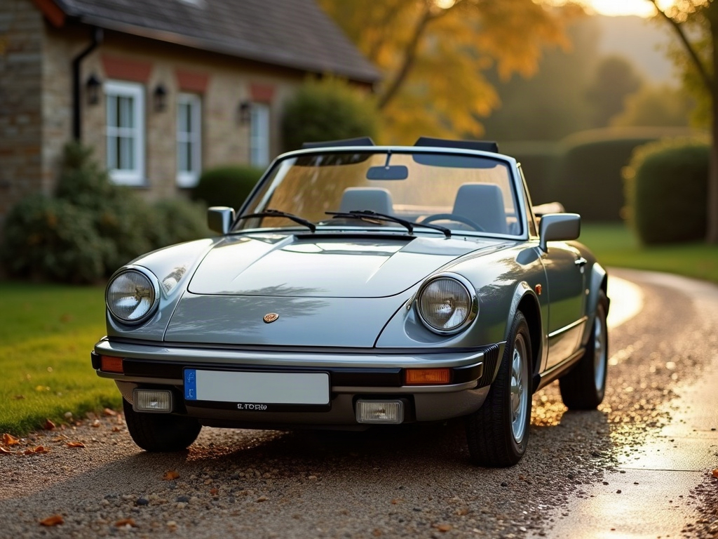 A photorealistic grey small convertible — AI car build by @dngijsen