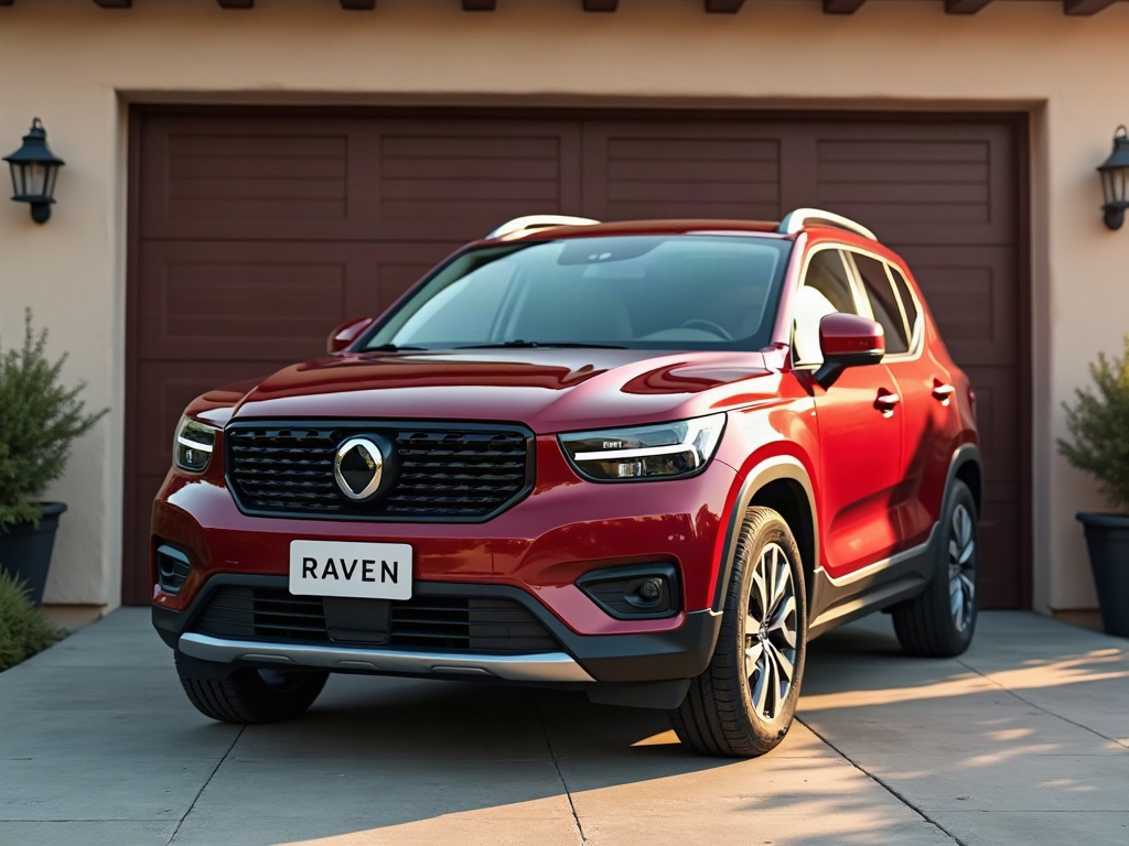 A photorealistic deep red boxy compact SUV — AI car build by @try