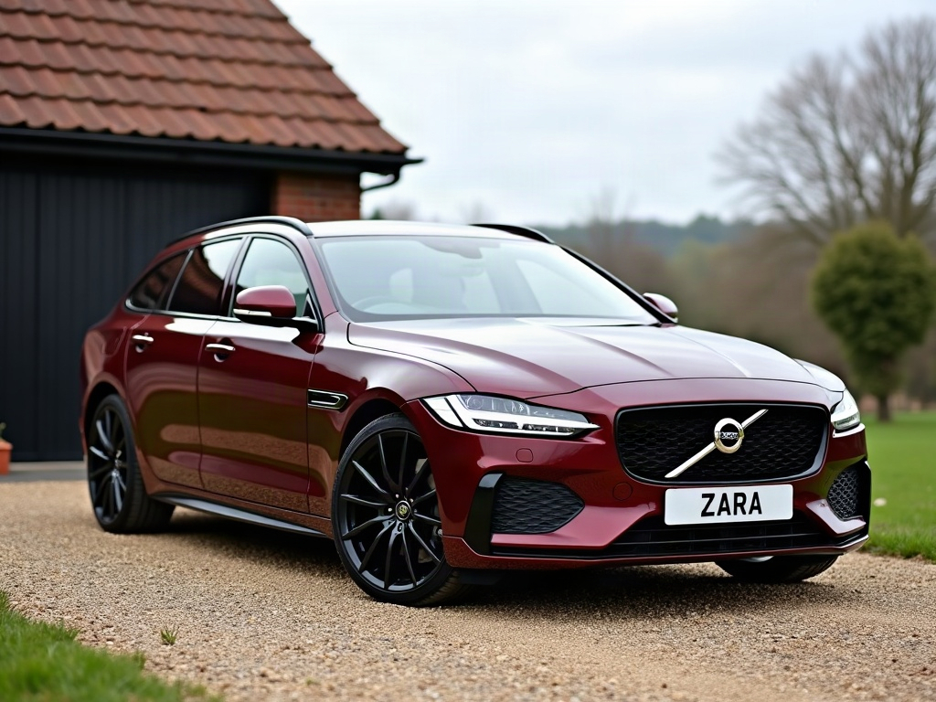A photorealistic maroon executive sedan — AI car build by @pinkylovylove