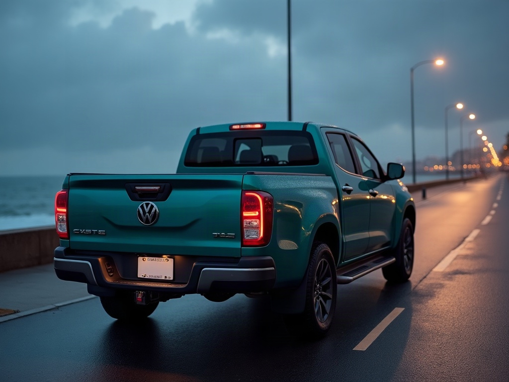 A photorealistic teal double-cab pickup truck — AI car build by @haripapavi