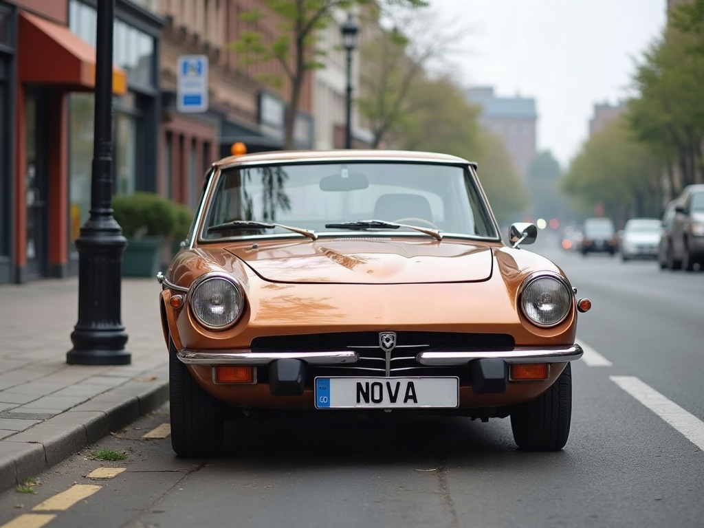 A photorealistic copper modest two-door coupe — AI car build by @nasilelesimasiku2