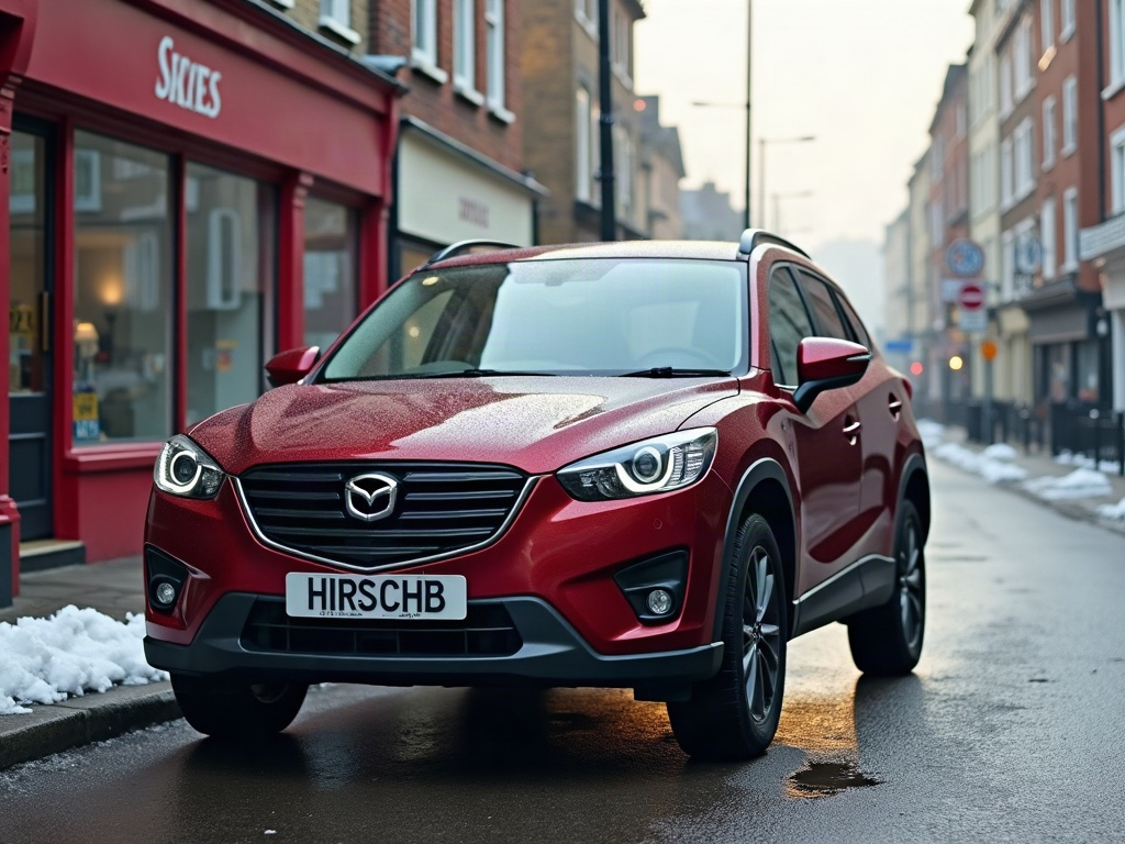 A photorealistic maroon crossover SUV — AI car build by @hirschbuhlerp