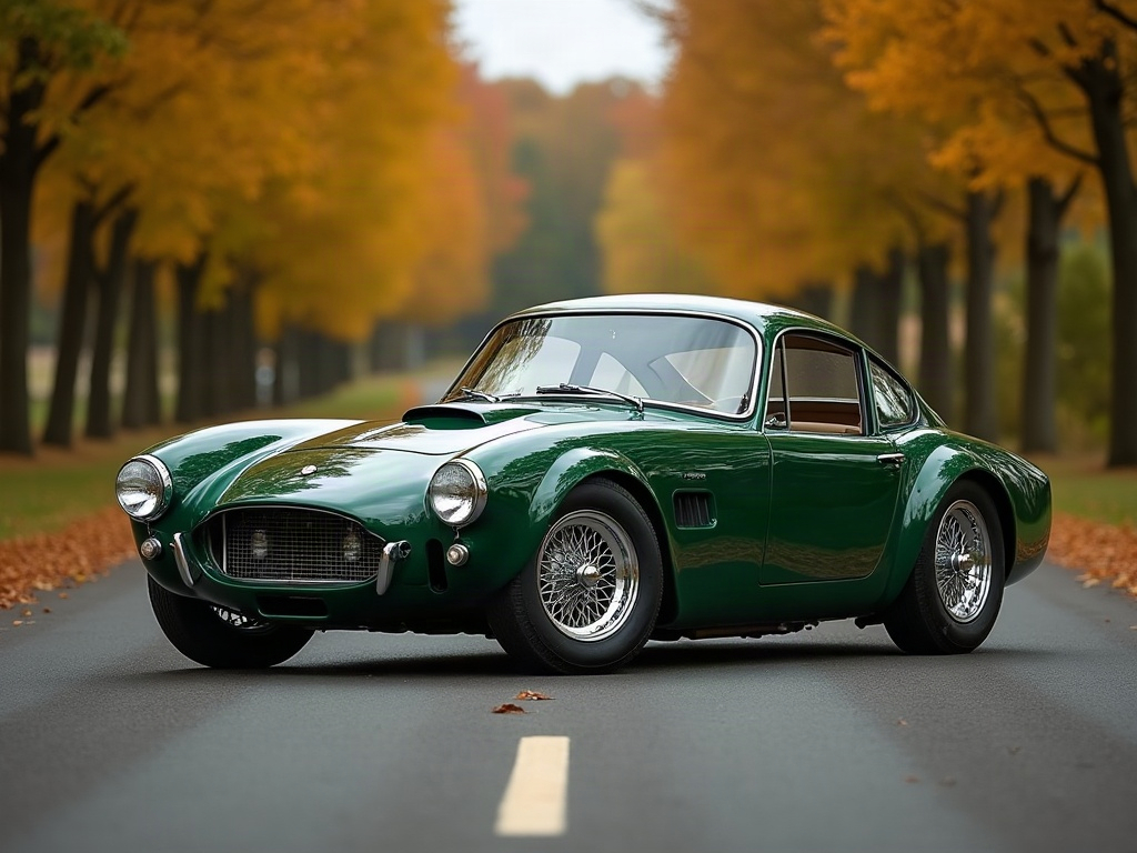 A photorealistic British-racing-green classic restomod coupe with chro — AI car build by @justintaylorfl