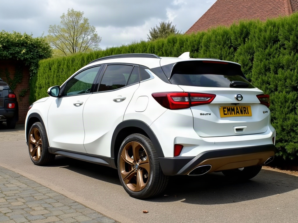 A photorealistic pearl white small family SUV — AI car build by @emmawright