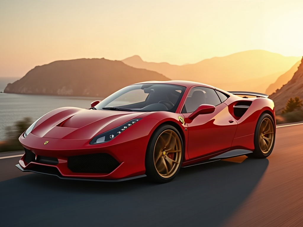 A photorealistic candy-apple-red sports car with gold multi-spoke whee — AI car build by @gmart04
