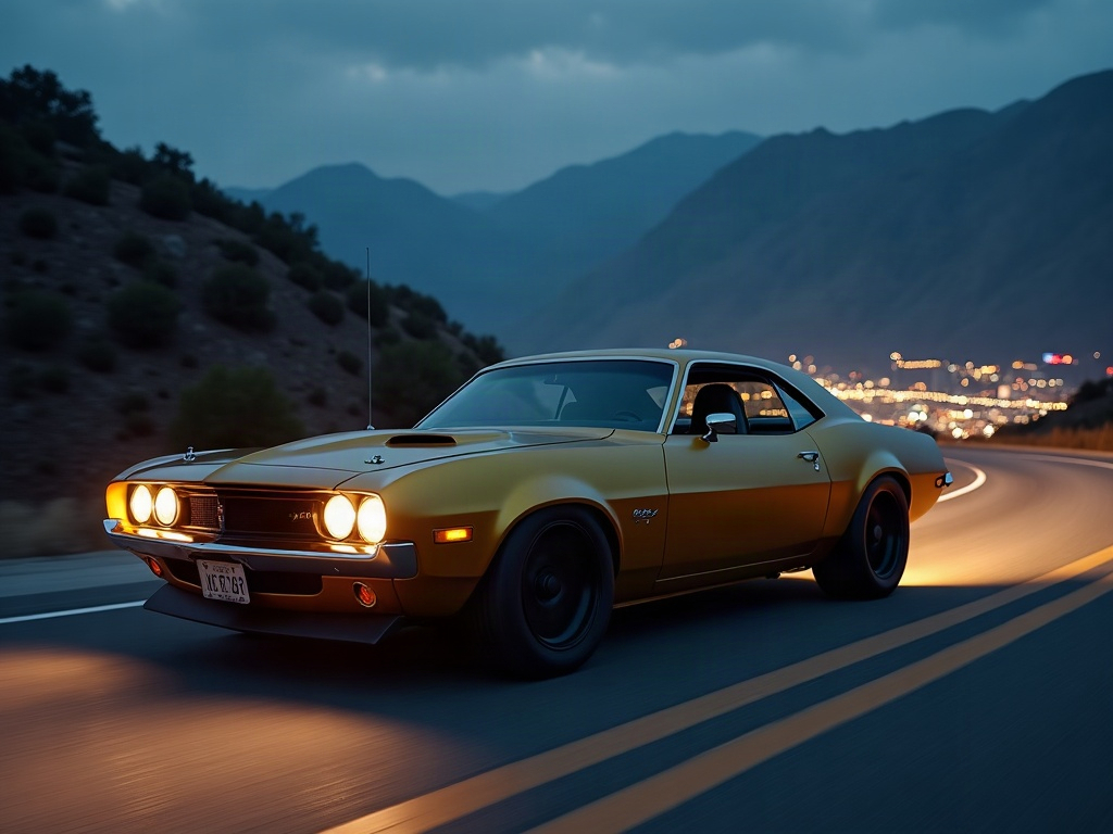 A photorealistic satin gold wide-body American muscle car with gloss-b — AI car build by @gmart04