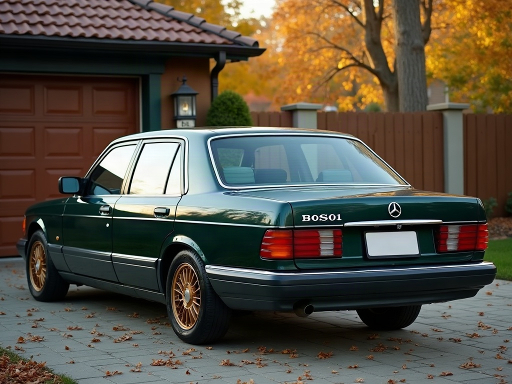 A photorealistic dark green executive sedan — AI car build by @callarya