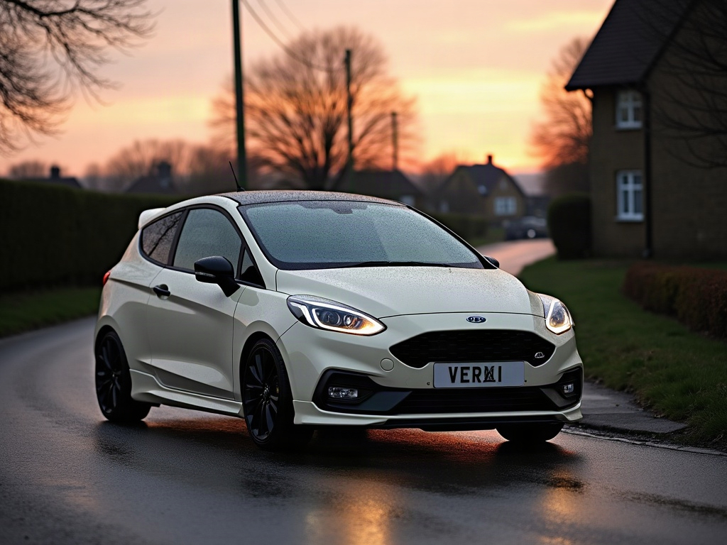 A photorealistic cream sporty hatchback — AI car build by @manuel5564