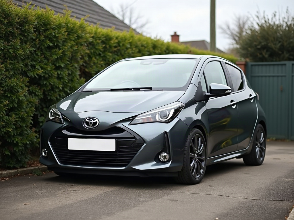 A photorealistic charcoal compact electric hatchback — AI car build by @manuel5564