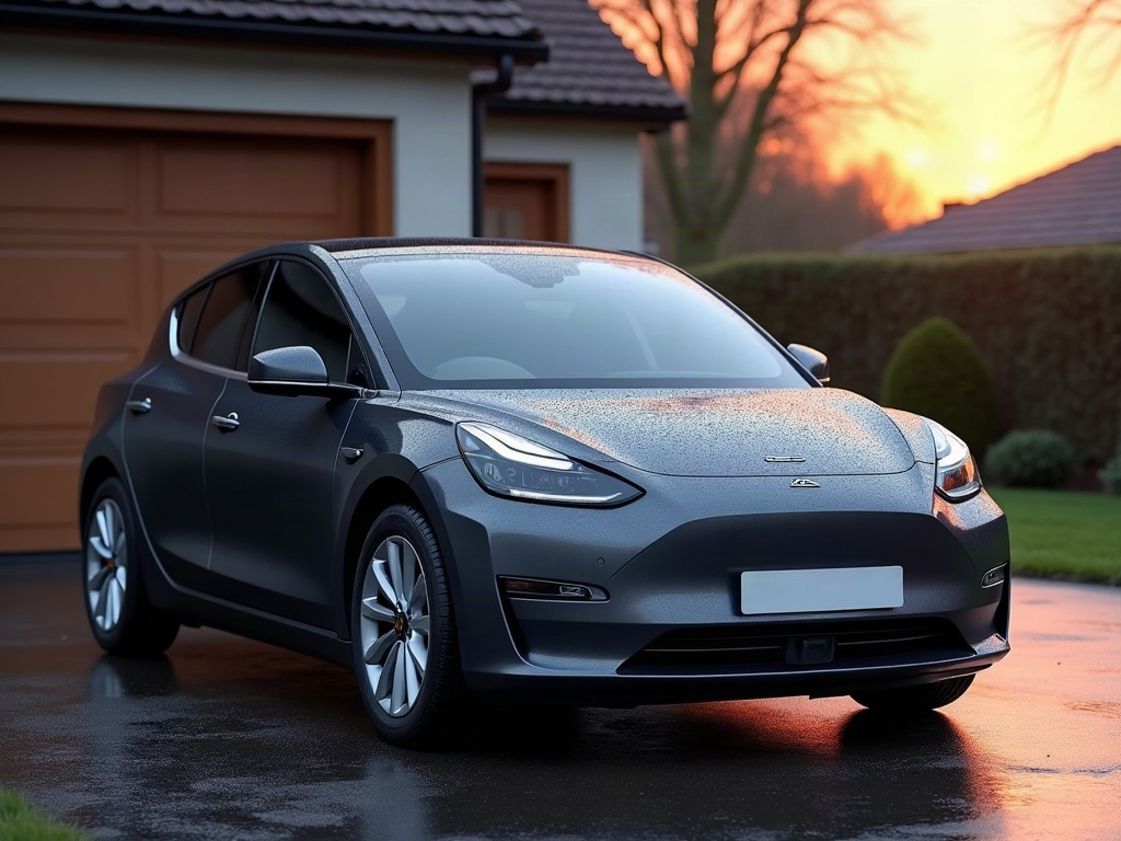 A photorealistic dark grey compact electric hatchback — AI car build by @bgroen01