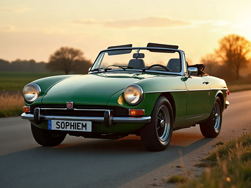 A photorealistic olive green small convertible — AI car build by @personanongrata008