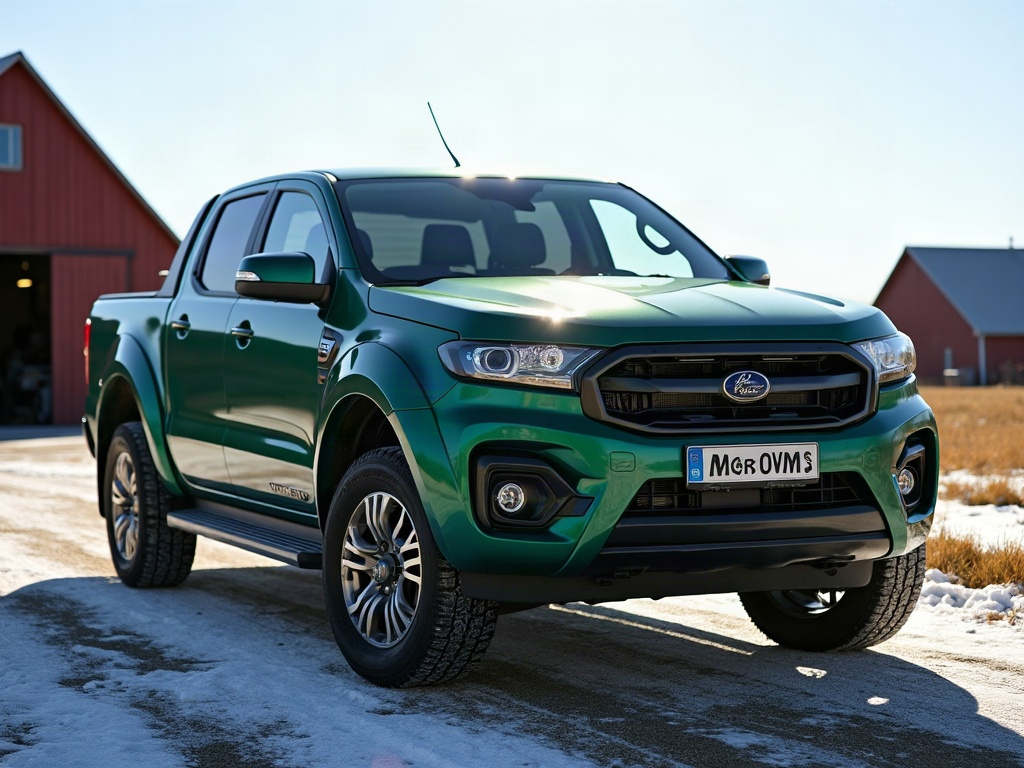 A photorealistic forest green double-cab pickup truck — AI car build by @marcomarchesini77