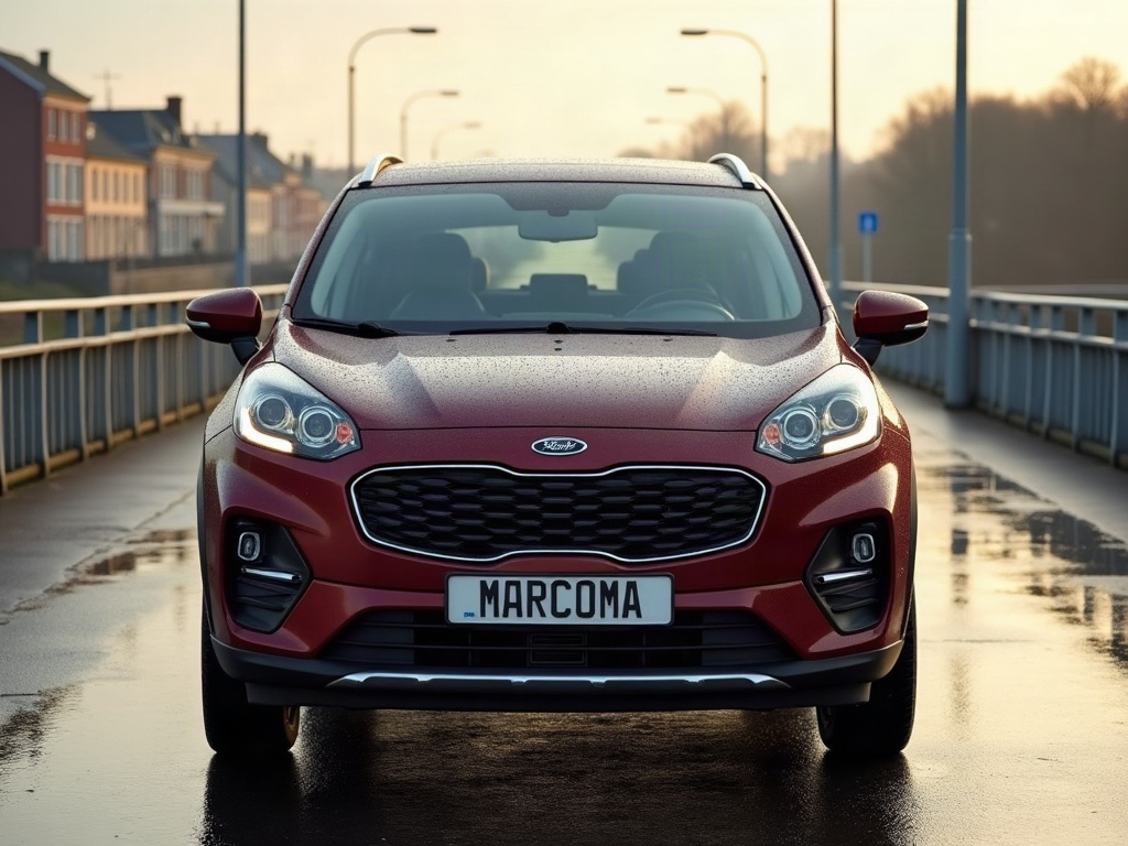 A photorealistic burgundy compact crossover — AI car build by @marcomarchesini77