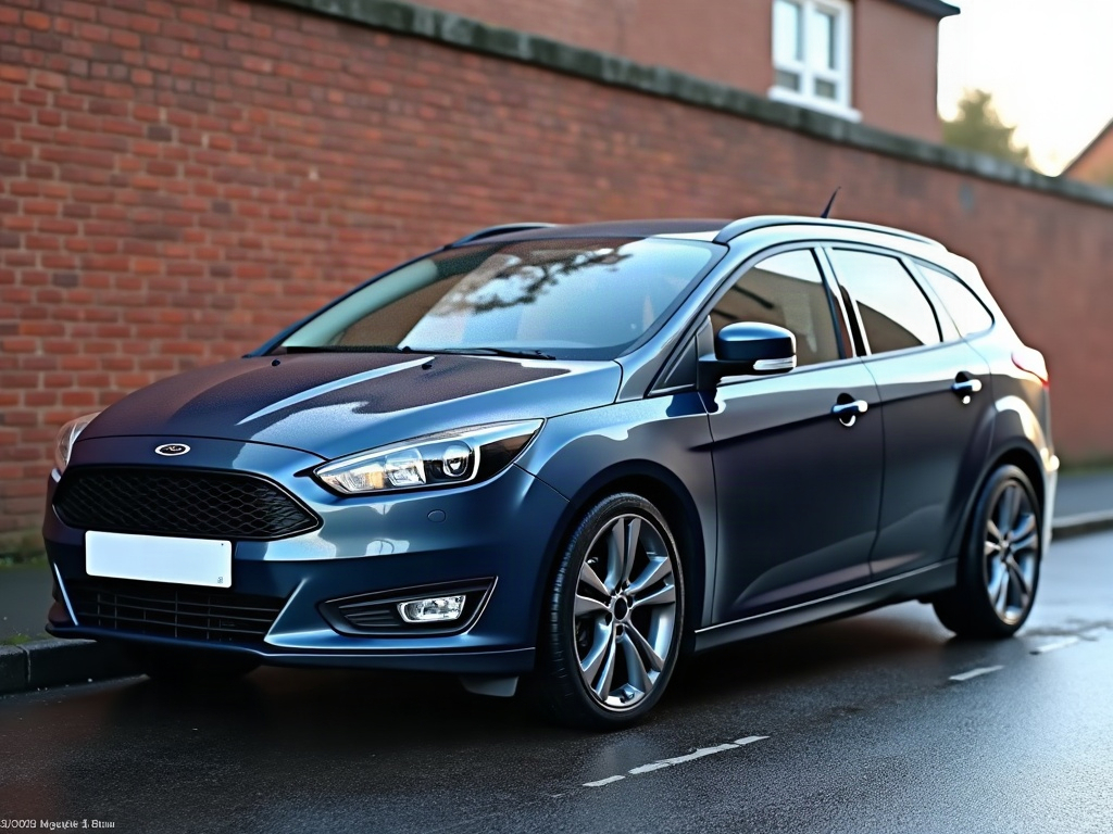 A photorealistic navy blue mid-size family car — AI car build by @angeltheologou