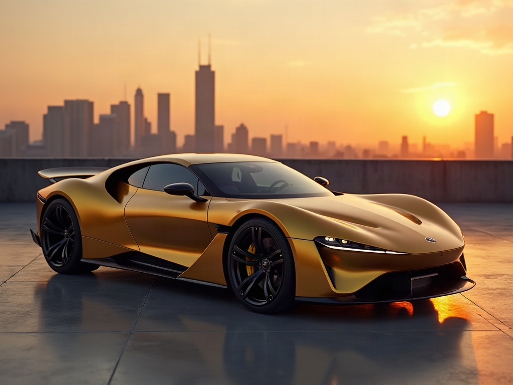 A photorealistic satin-gold grand tourer with a long hood and multi-sp — AI car build by @biored93