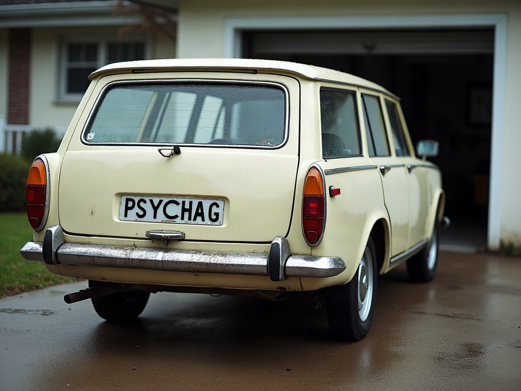 A photorealistic cream high-roof estate — AI car build by @psychagangotek