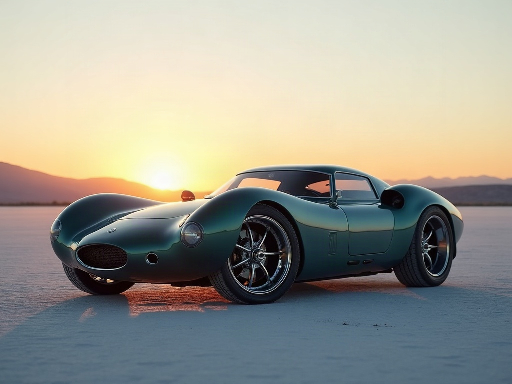 A photorealistic deep teal retro-futuristic coupe with polished deep-d — AI car build by @barrocobp