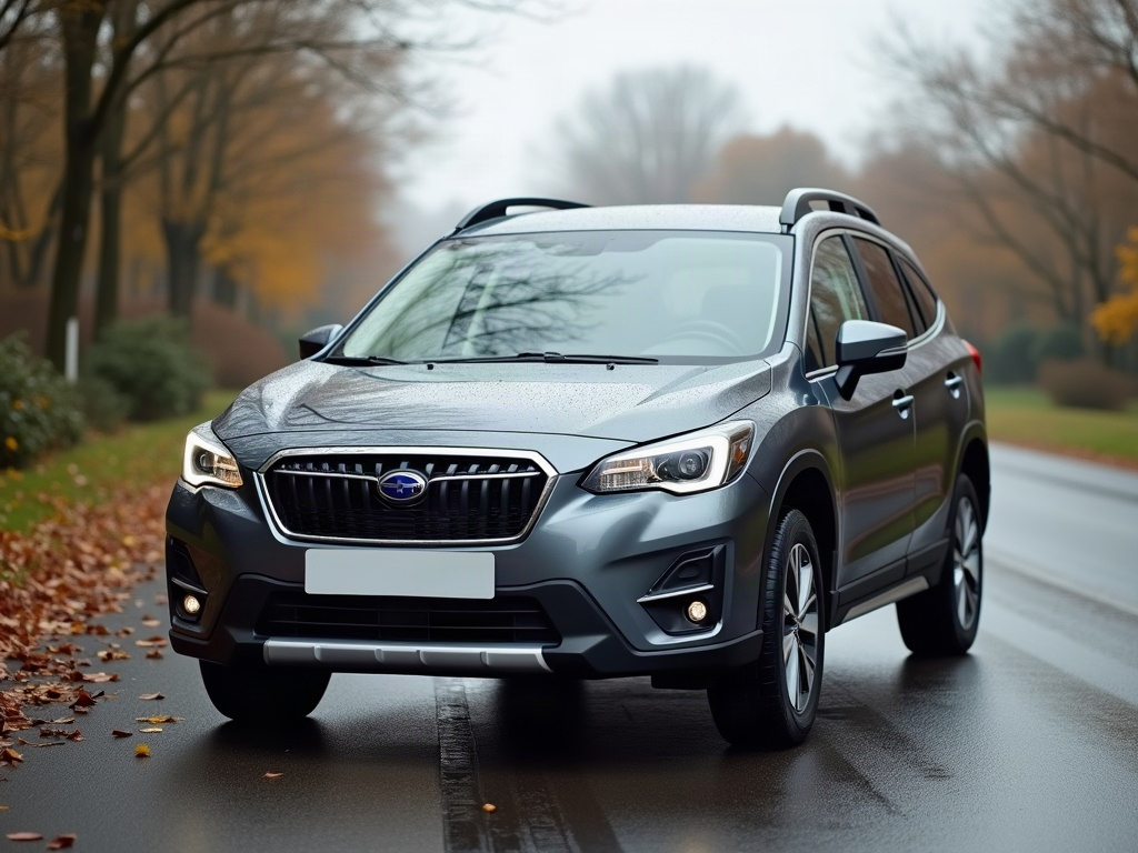A photorealistic slate small family SUV — AI car build by @fernandacrg01