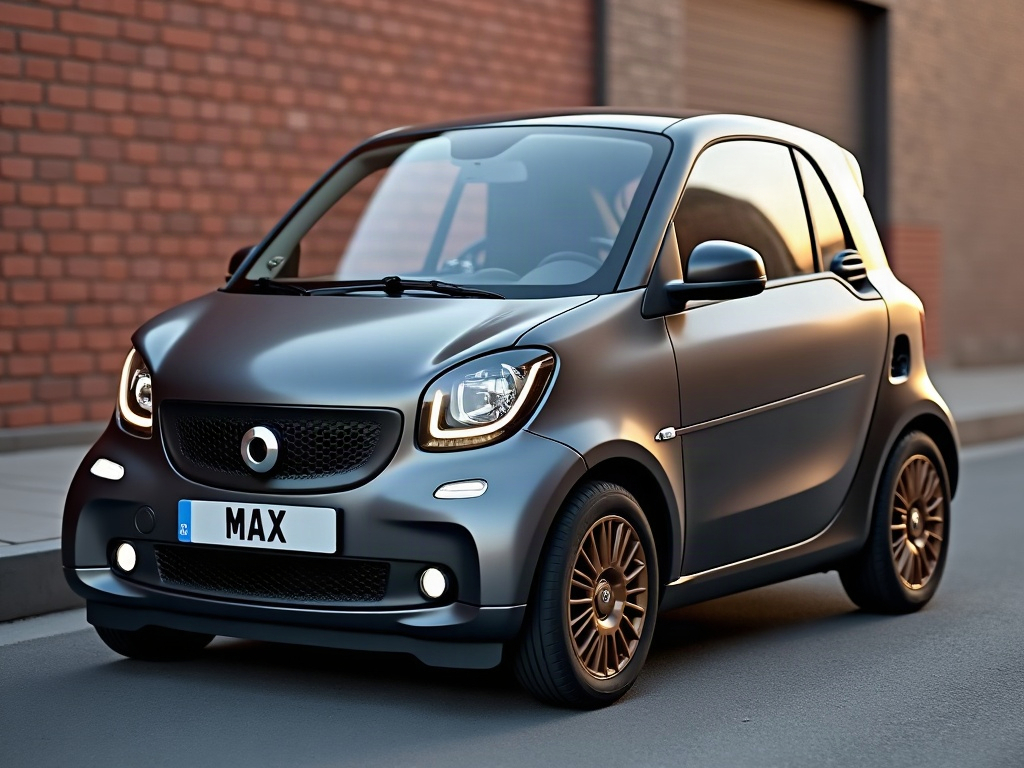 A photorealistic gunmetal grey city micro-car — AI car build by @mertenspieter
