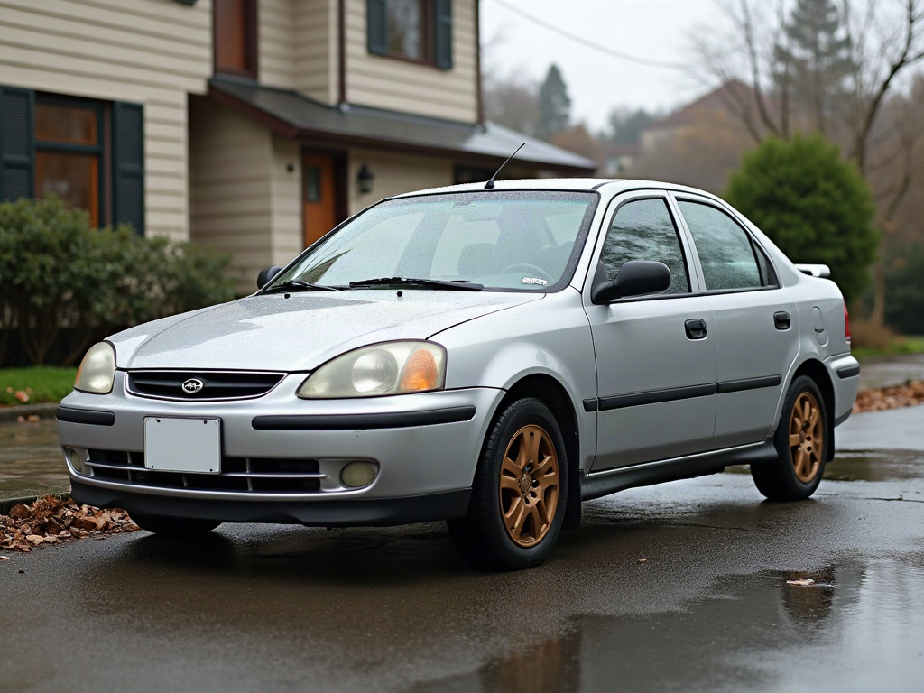 A photorealistic silver compact sedan — AI car build by @dpana