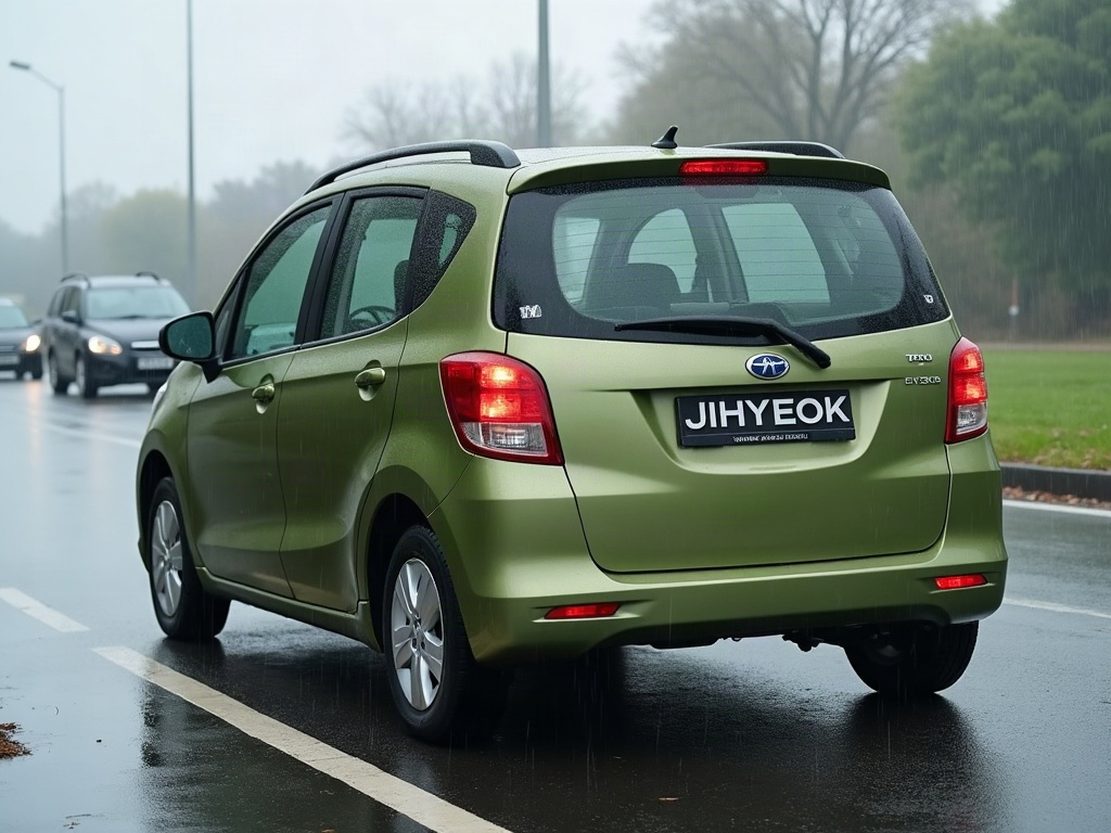 A photorealistic olive green small MPV people carrier — AI car build by @gemmaaver