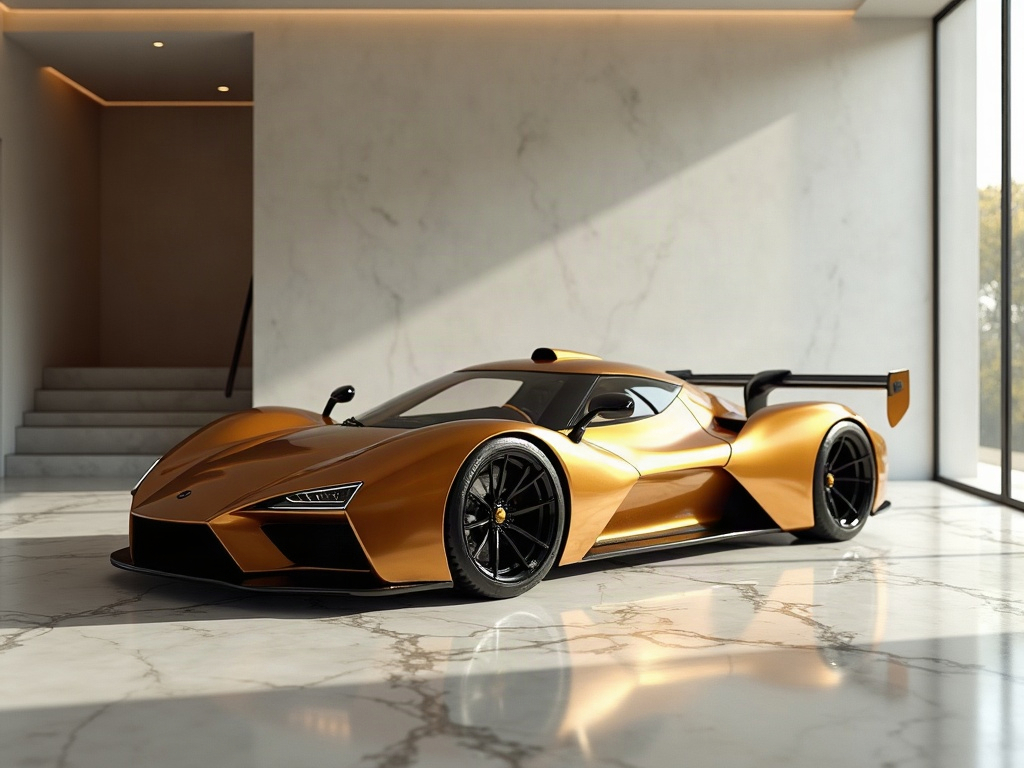 A photorealistic satin gold track-focused hypercar with gloss-black co — AI car build by @jaimeestega