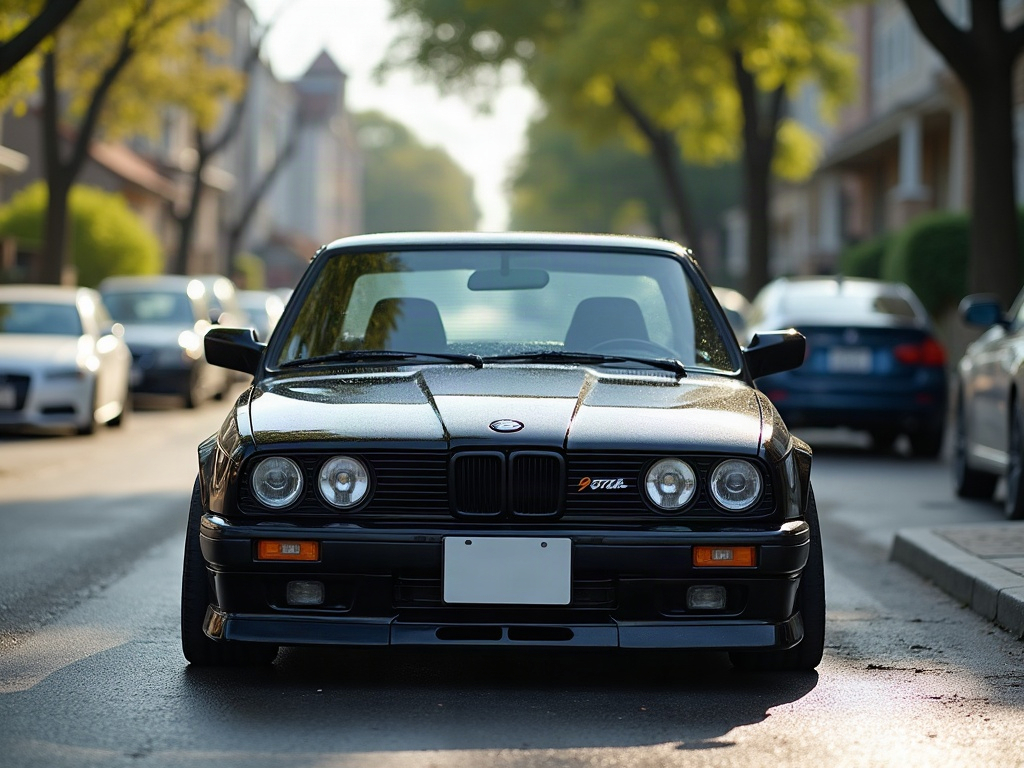 A photorealistic black modest two-door coupe — AI car build by @pkordas