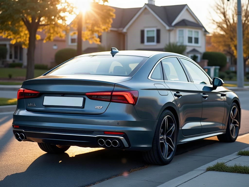 A photorealistic steel blue executive sedan — AI car build by @priyanair
