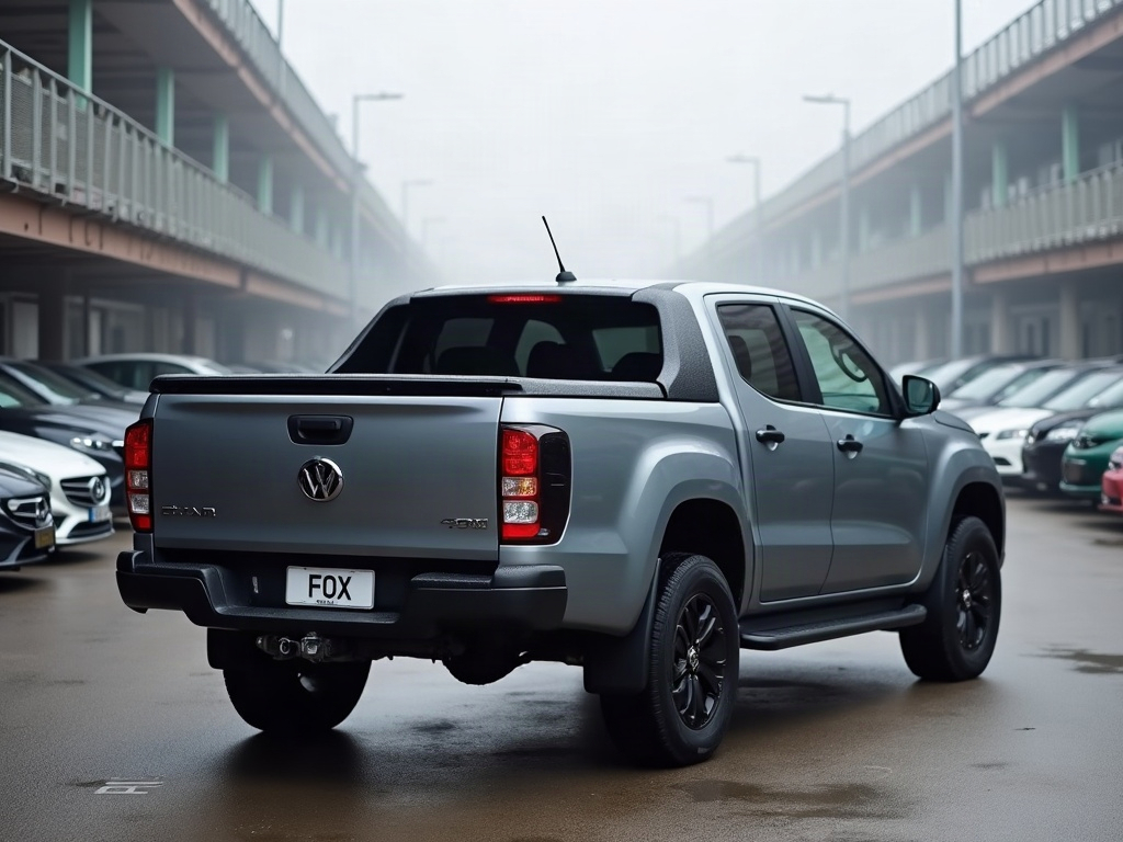 A photorealistic slate double-cab pickup truck — AI car build by @jopema21