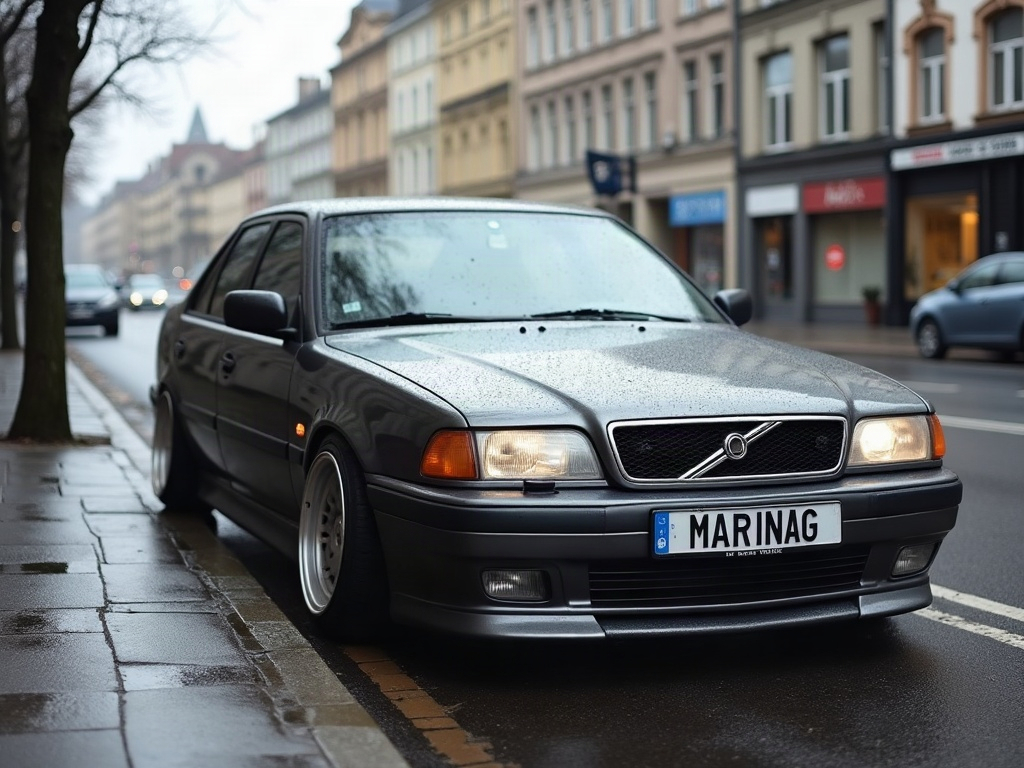 A photorealistic grey four-door saloon car — AI car build by @barkahannibal