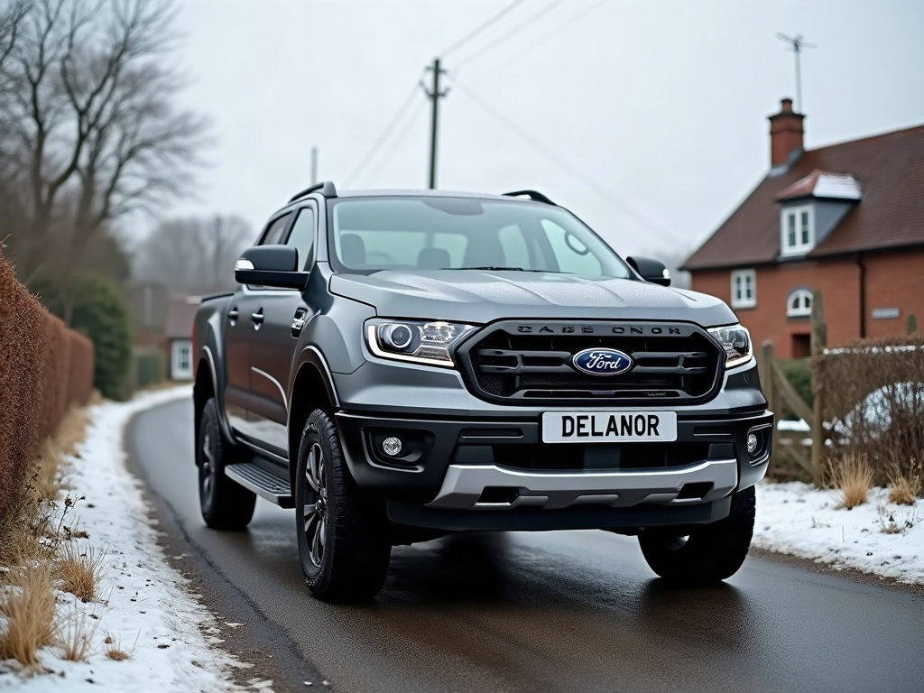 A photorealistic anthracite double-cab pickup truck — AI car build by @barkahannibal