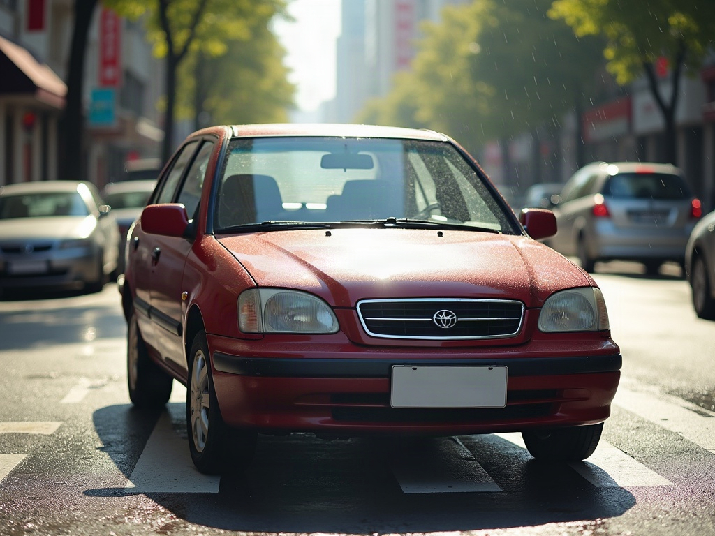 A photorealistic deep red everyday commuter sedan — AI car build by @isaquea231