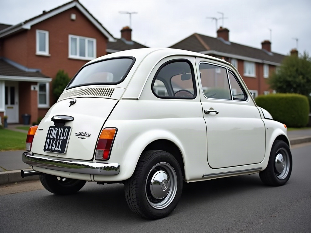 A photorealistic pearl white subcompact car — AI car build by @isaquea231