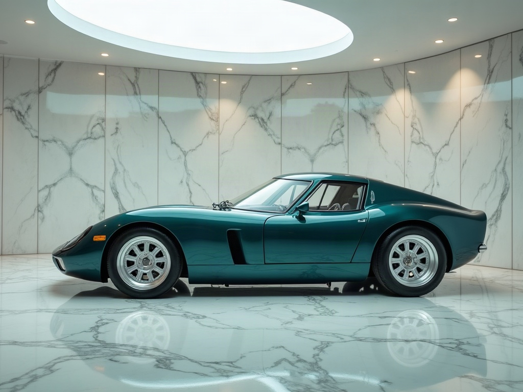 A photorealistic deep teal low-slung sports car with white race wheels — AI car build by @jpmandelli