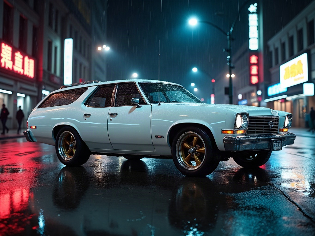 A photorealistic pearl white shooting-brake wagon with bronze five-spo — AI car build by @jpmandelli