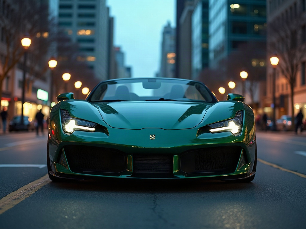 A photorealistic forest green convertible roadster with gunmetal mesh — AI car build by @helenanobregagmez