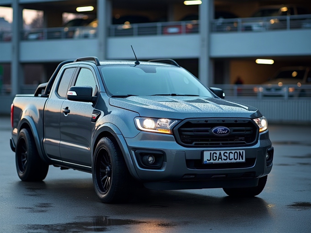 A photorealistic grey double-cab pickup truck — AI car build by @jgasconp