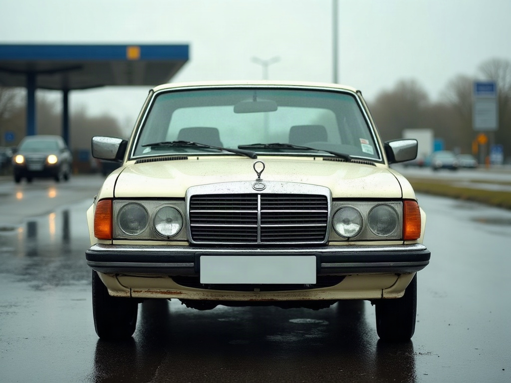 A photorealistic cream four-door saloon car — AI car build by @jgasconp