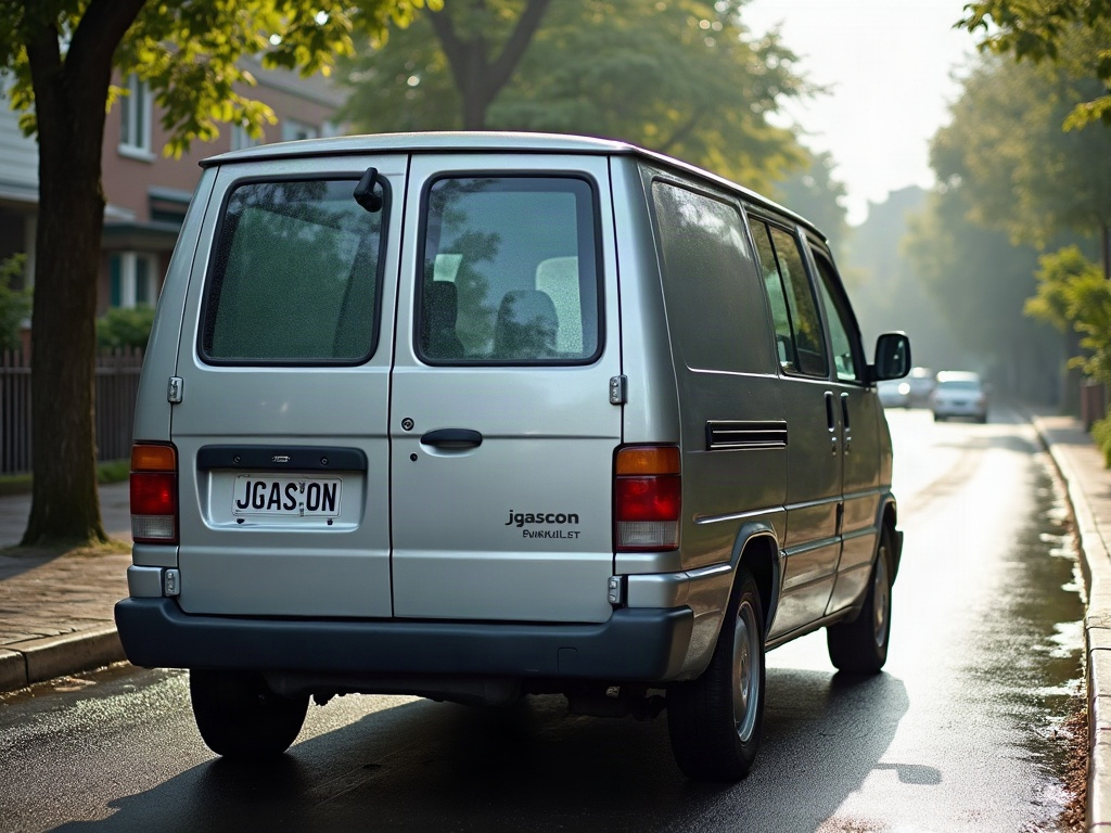 A photorealistic metallic silver small delivery van — AI car build by @jgasconp