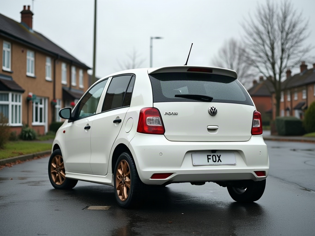 A photorealistic pearl white subcompact car — AI car build by @losrodrigues_17
