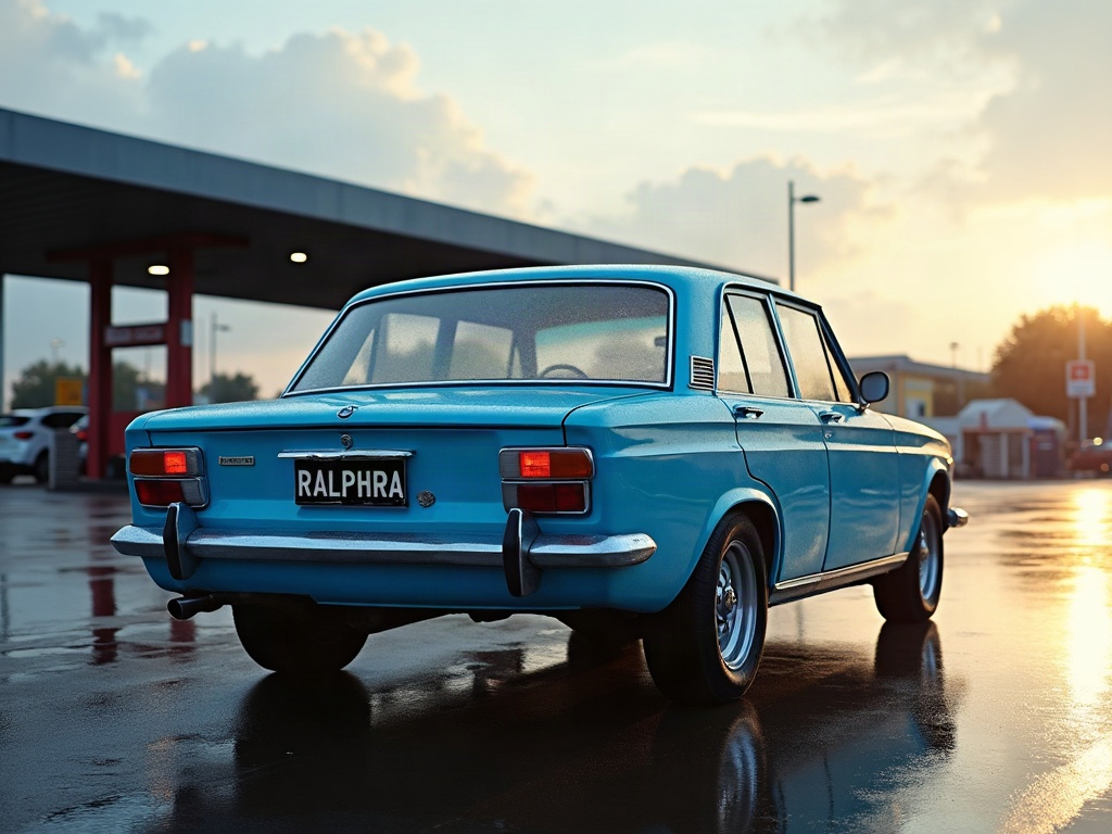 A photorealistic sky blue older classic sedan — AI car build by @ralphrandydejesus