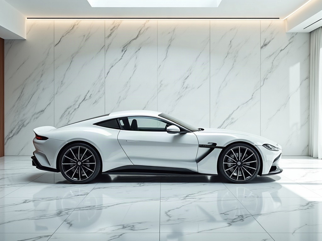 A photorealistic pearl-white luxury sports coupe with polished chrome — AI car build by @jvaalst