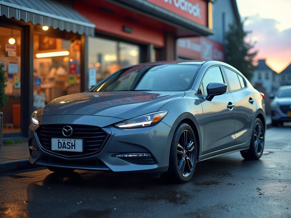 A photorealistic grey compact sedan — AI car build by @rjones2727