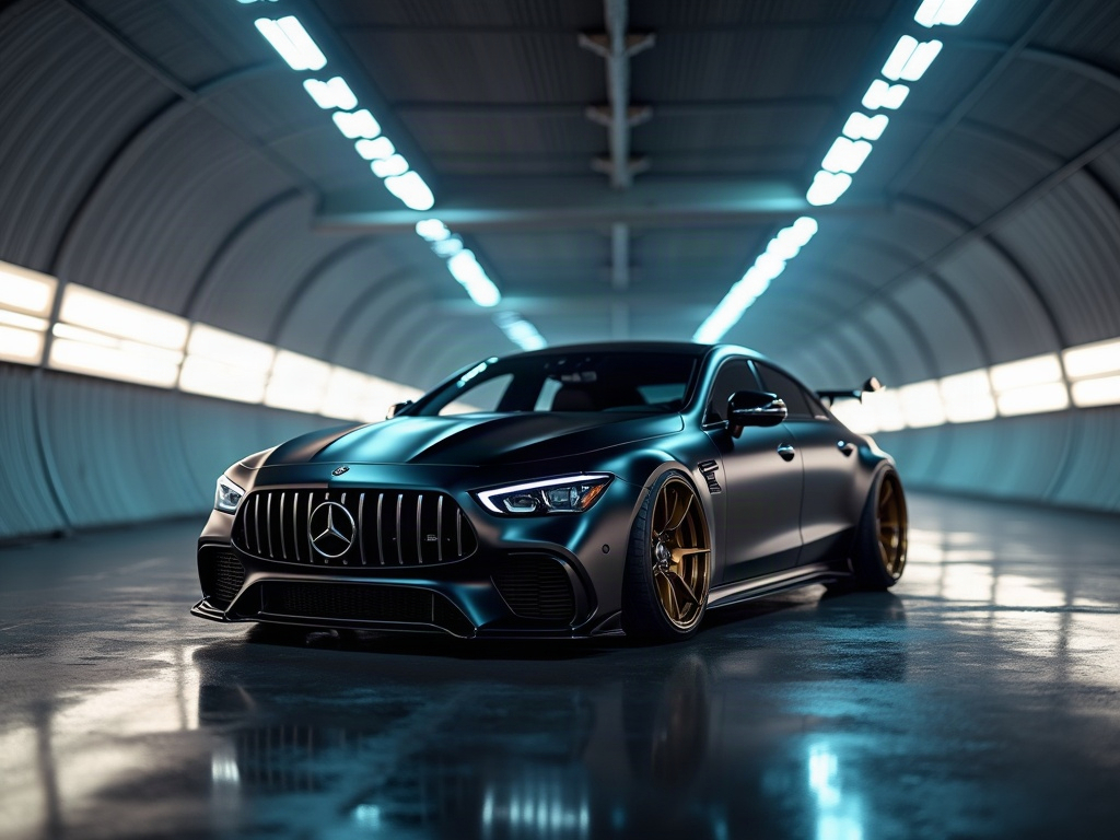 A photorealistic matte black slammed executive sedan with two-tone for — AI car build by @cristinamarinbarenys