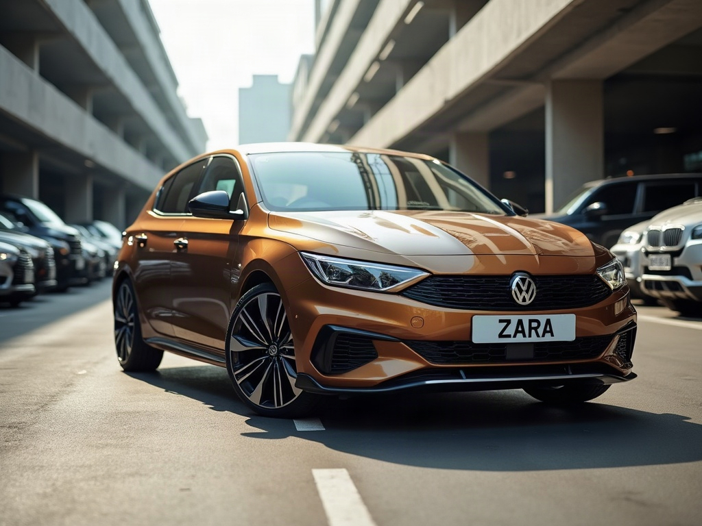 A photorealistic bronze sporty hatchback — AI car build by @menchizna